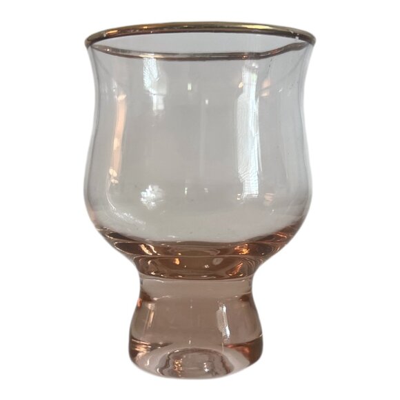 Vintage Rose Pink Glass Goblet With Gold Rim Round Shot Glass Drinkware 4" Tall - Picture 3 of 6